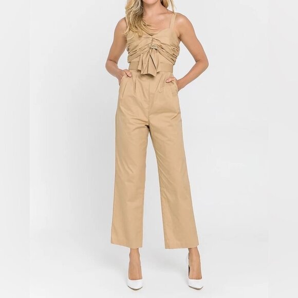 Endless Rose Ruched Detail Tan Jumpsuit - Picture 1 of 15